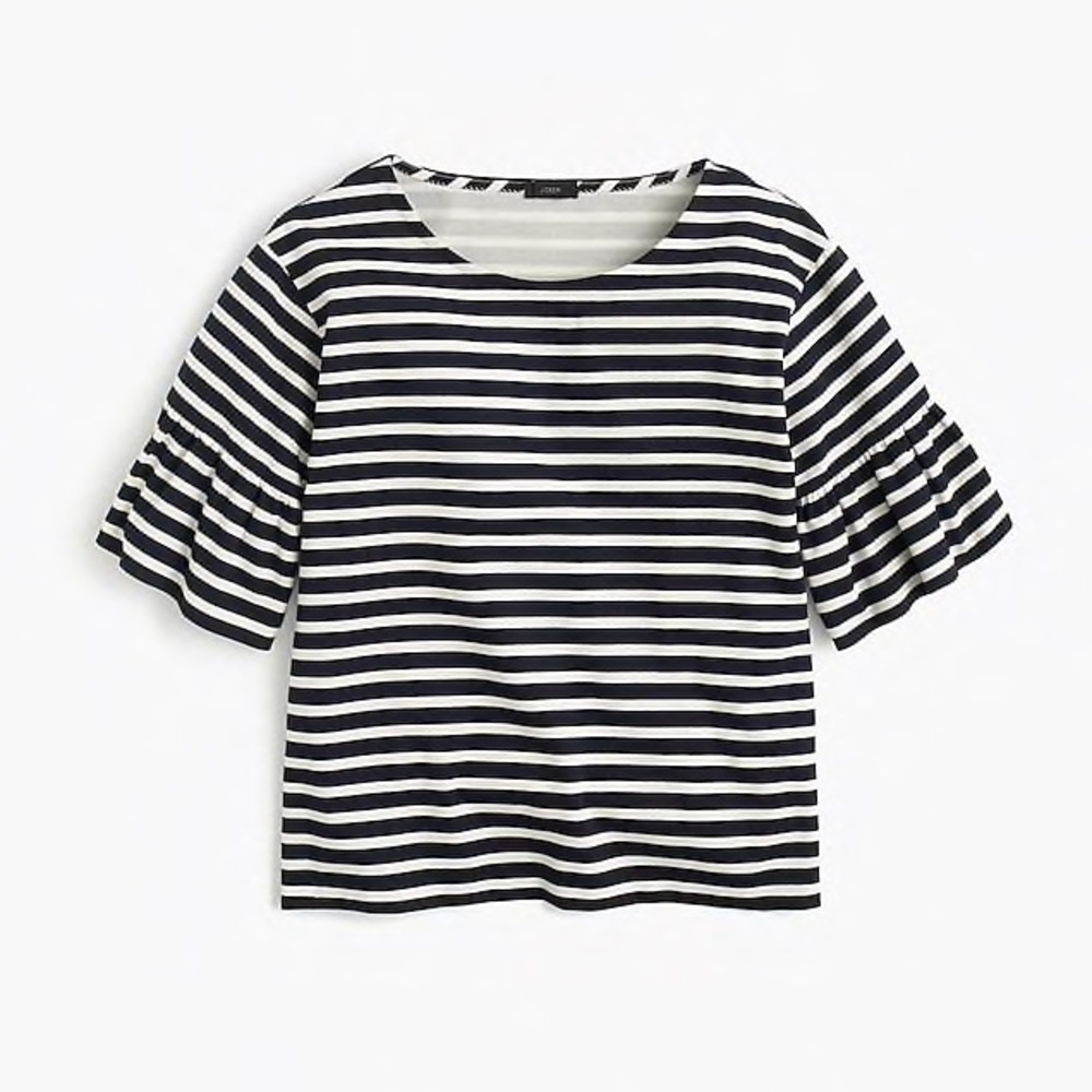 Jcrew navy striped ruffle sleeve top 💙